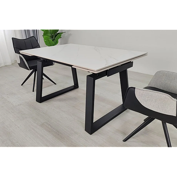 Стол обеденный раскладной BERNARD CERAMIC 140(200)*90 белый мат/черный Intarsio