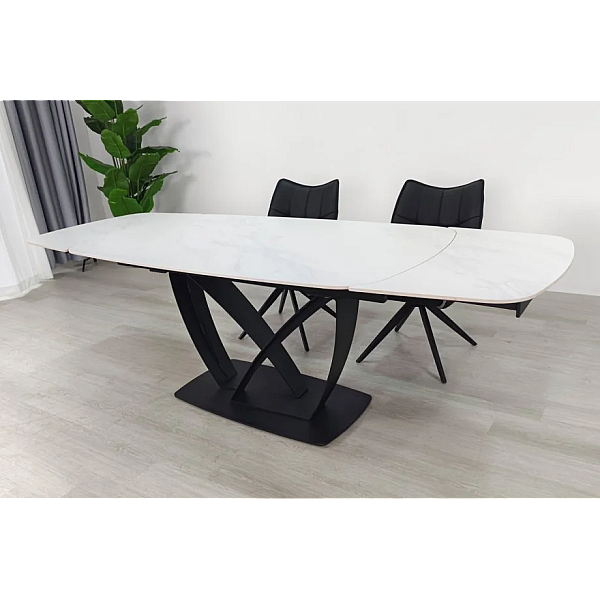 Обеденный раскладной стол TYLER CERAMIC 160(240)*90 белый мат/черный Intarsio