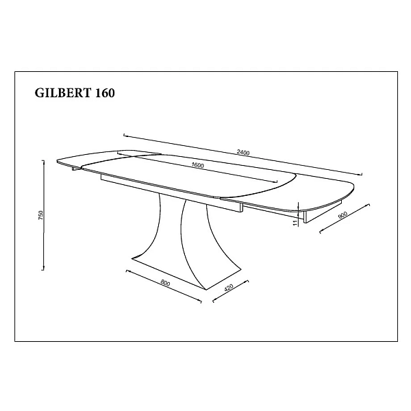 Обеденный раскладной стол GILBERT CERAMIC 160(240)*90 белый мат/черный Intarsio