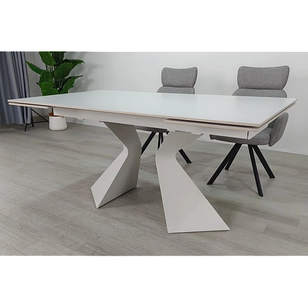 Обеденный раскладной стол LAURA CERAMIC 160(240)*90 белый мат/белый Intarsio