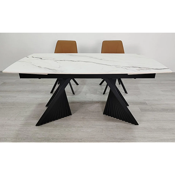 Обеденный раскладной стол EDMUND CERAMIC 160(240)*90 белый мат/черный Intarsio