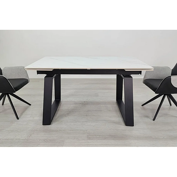 Стол обеденный раскладной BERNARD CERAMIC 140(200)*90 белый мат/черный Intarsio