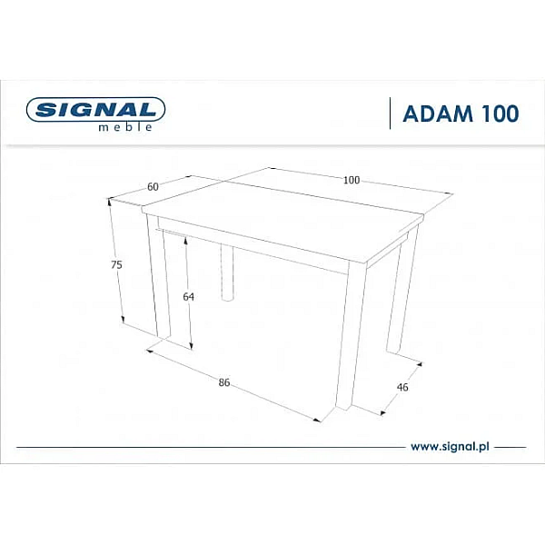 Обеденный стол Adam 100x60 Дуб ADAMDB100 Signal
