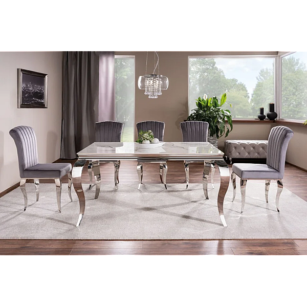 Обеденный стол PRINCE CERAMIC 150*90 белый CALACATTA/хром PRINCEBCH150 Signal