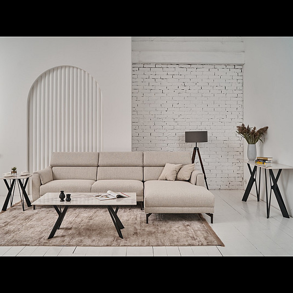 Кутовий диван "Леонардо" бежевий льон + чорний (R) Vetro Mebel