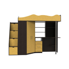 Кроватка-чердак детская Binky ДС37А Венге/Охра жёлтая (вариант исполнения правый или левый) Art In Head