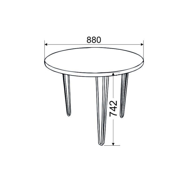 Стол обеденный ZAC-2 R880*32 Дуб Сонома (3 ноги черные прутовые) DC
