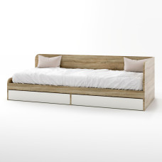 Односпальная кровать с ящиками Соната-800 80х190 см дуб сонома + белый Эверест
