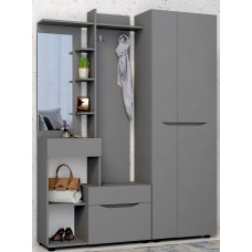 Прихожая Аякс со шкафом вешалкой, с тумбой для обуви, с зеркалом 1550х376х2000h Антрацит (правосторонняя) (Модульная) Master-Form