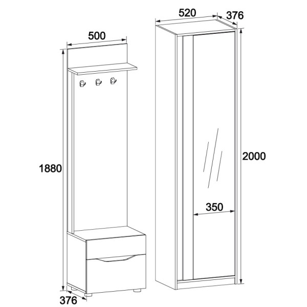 Аякс прихожая 1020х376х1880 мм левосторонняя Антрацит 32487 Master-Form