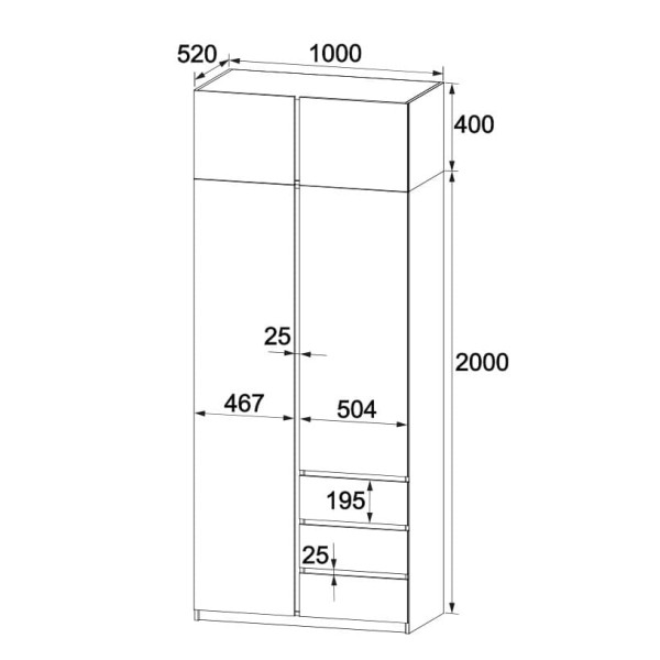 Шкаф с антресолью Брайт 1000 х 520 х 2400 h Дуб серый крафт (телескопические направляющие) 21660 Master-Form