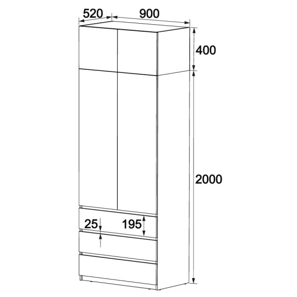 Шкаф с ящиками Брайт 900х520х2400 мм Дуб крафт золотой (31619) Master-Form