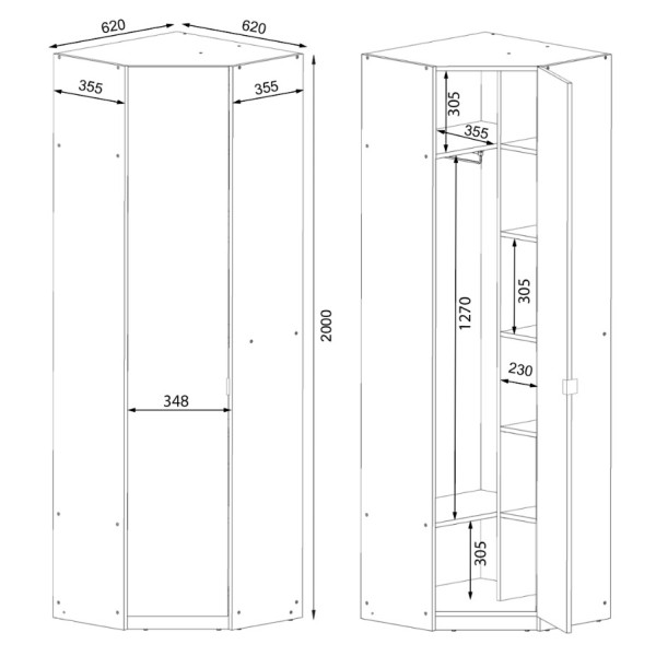 Угловой шкаф с зеркалом Тетрис 620х376х2000 Белый 31135 Master-Form