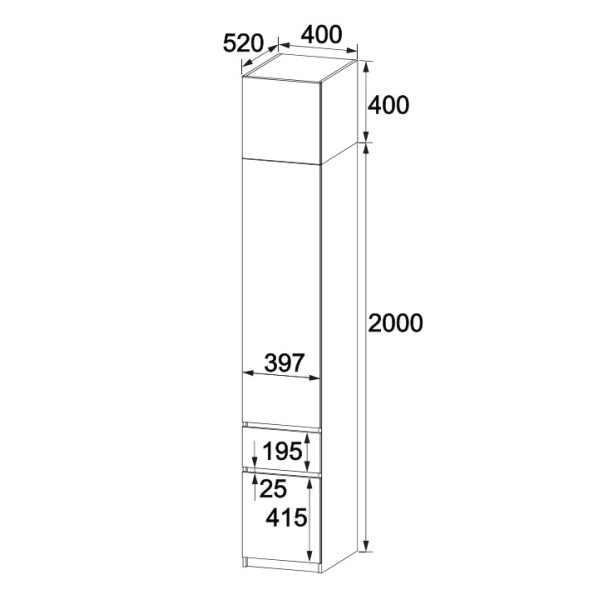 Шафа - пенал з антресоллю Брайт 400 х 520 х 2400 h Дуб золотий 21629 Master-Form