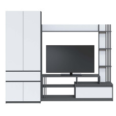 Стенка для ТВ Брайт, Горка в гостиную 2500х520х2000 ч ДСП Антрацит / фасад БЕЛЫЙ (левосторонняя) 30131 Master-Form