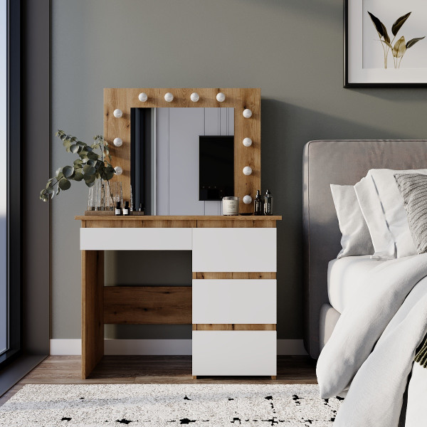 Туалетный стол Beauty 940х430х1400 Дуб эвок/Белый бриллиант Art In Head