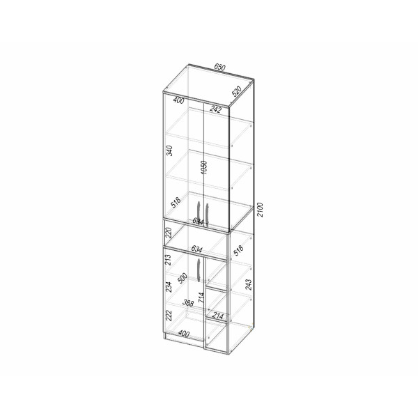 Шафа для одягу Tetris Т-2, Антрацит, 650/520/2100 Континент