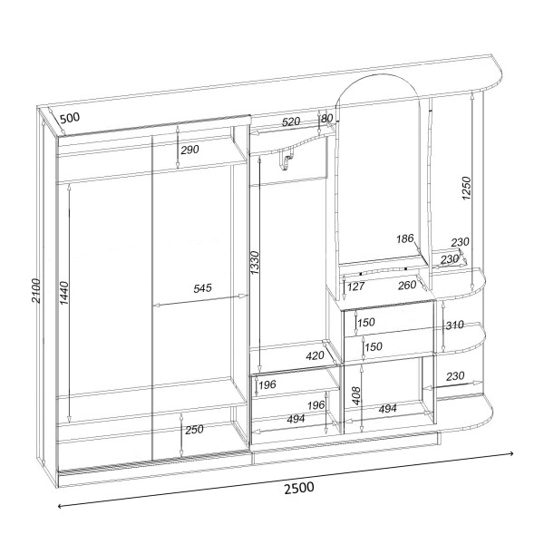 Передпокій Люкс-купе LUX, Антрацит, 2500/500/2100 Континент