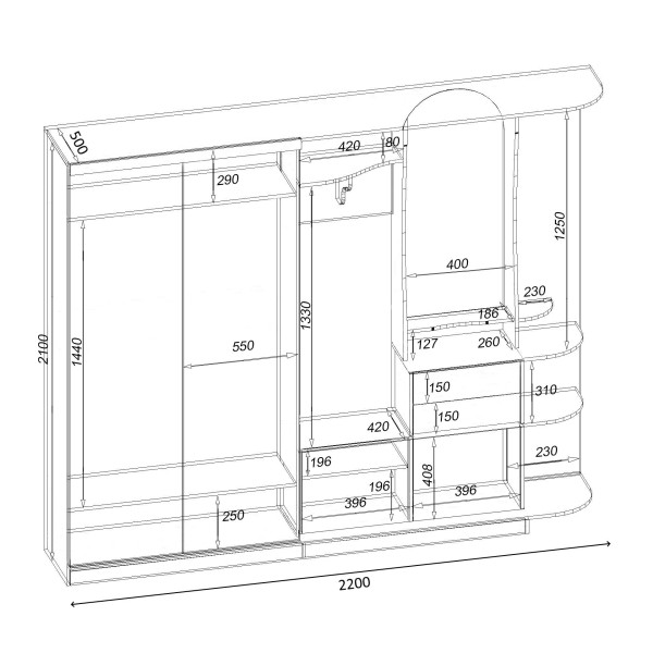 Передпокій Люкс-купе LUX, Антрацит, 2200/500/2100 Континент
