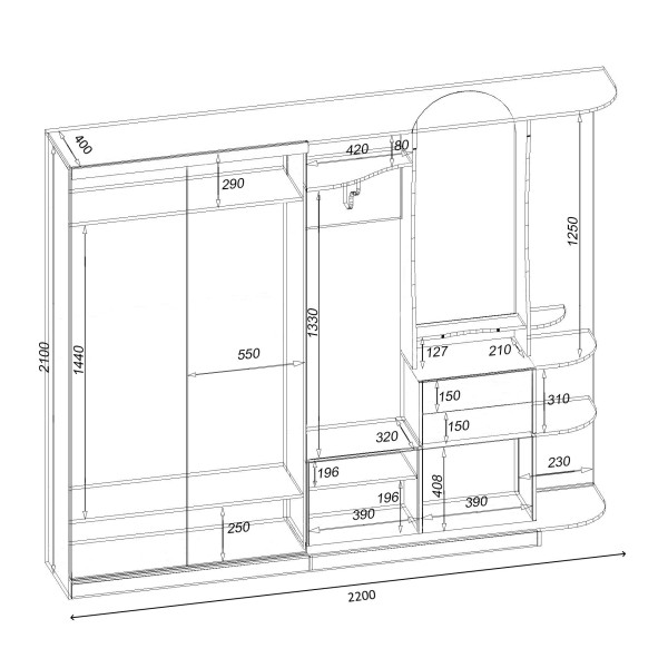Передпокій Люкс-купе LUX, Антрацит, 2200/400/2100 Континент