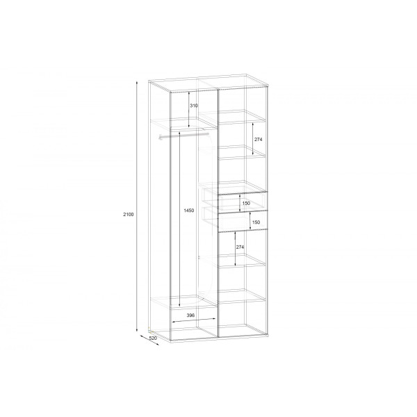 Передпокій ГКШ-2, Антрацит, 840/520/2100 Континент
