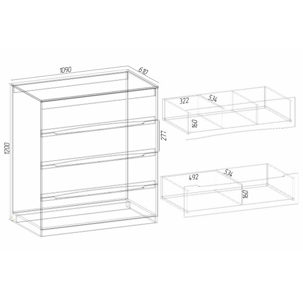 Комод Дельта №1, Антрацит, 1090/610/1200 Континент