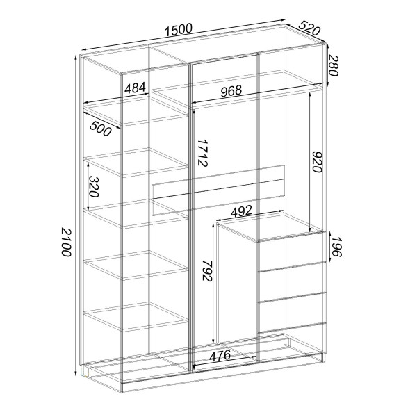 Шафа Крістал 2, Бетон, 1500х520х2100 Континент