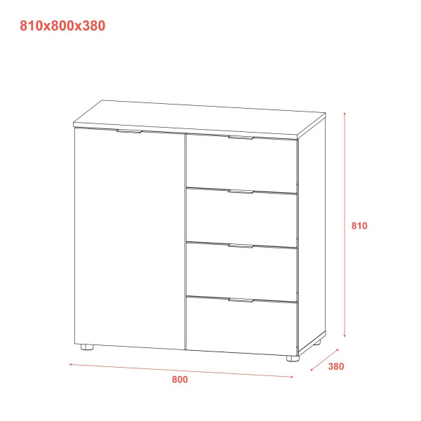 Комод Рон 1 1 фасад 4 шухляди Білий 80х38х81 Doros