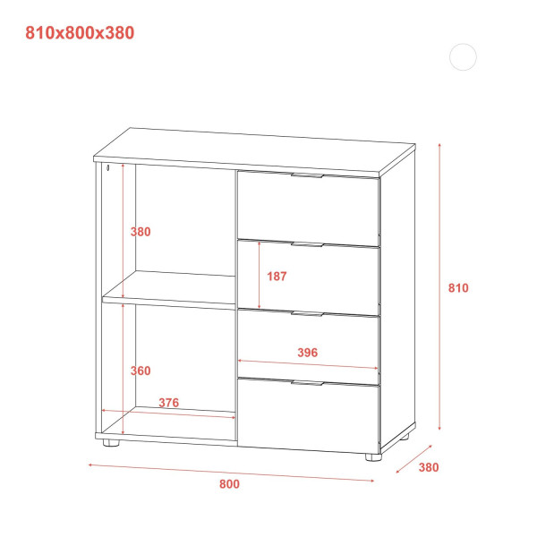 Комод Рон 1 1 фасад 4 шухляди Білий 80х38х81 Doros