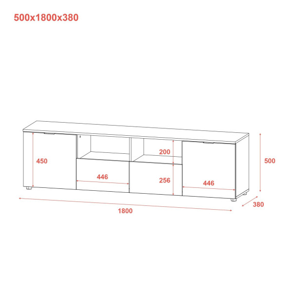 Комод Рон 4 Графіт 2 фасади 2 шухляди 180х38х50 Doros
