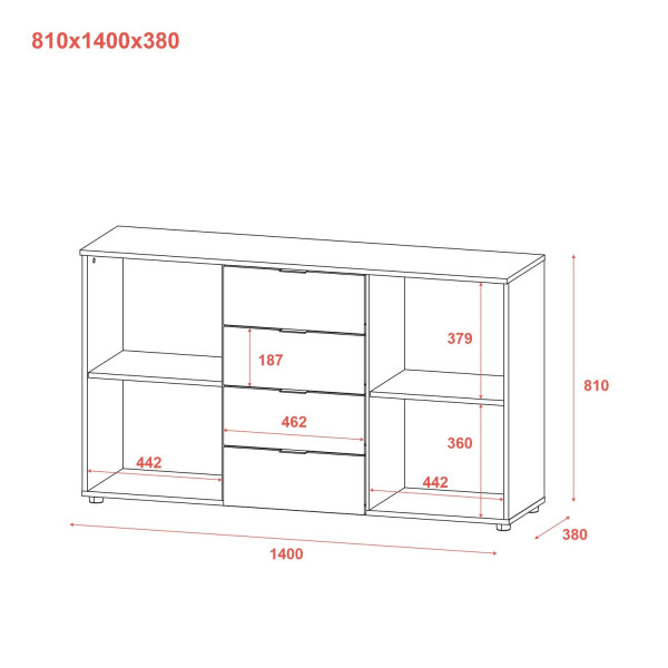 Комод Рон 5 Графіт 2 фасади 4 шухляди 140х38х81 Doros