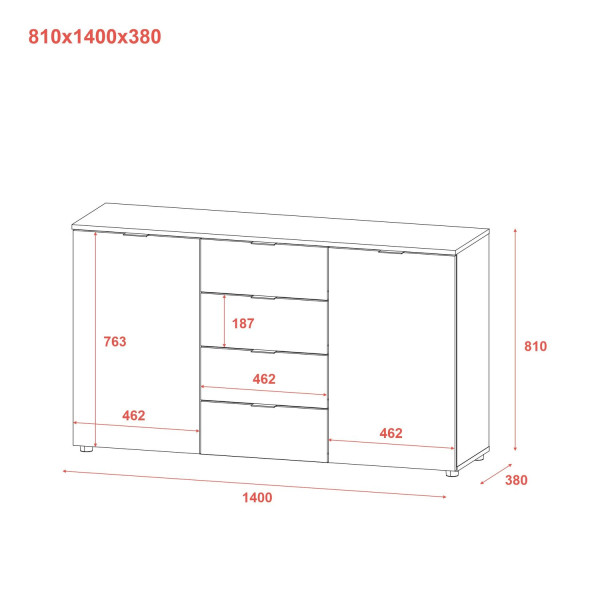 Комод Рон 5 Графіт 2 фасади 4 шухляди 140х38х81 Doros
