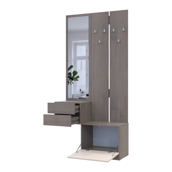 Прихожая Сола 2+3 Канноло/Кашемир ДСП/зеркало 105х40х215 Doros