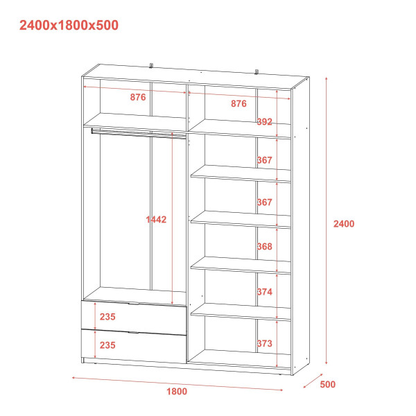Распашной шкаф для одежды Лукас Графит/Графит 180х50х240 Doros