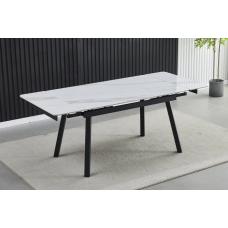 Стол обеденный раскладной MADRID CERAMIC 120(180)*85 белый глянец / черный каркас Intarsio