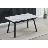 Стол обеденный раскладной MADRID CERAMIC 140(200)*85 белый глянец/черный каркас Intarsio