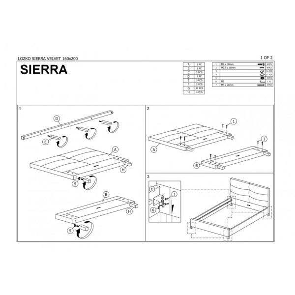 Односпальная кровать SIERRA VELVET 120x200 цвет серый / дуб TAP.150 SIERRAV120SZD Signal