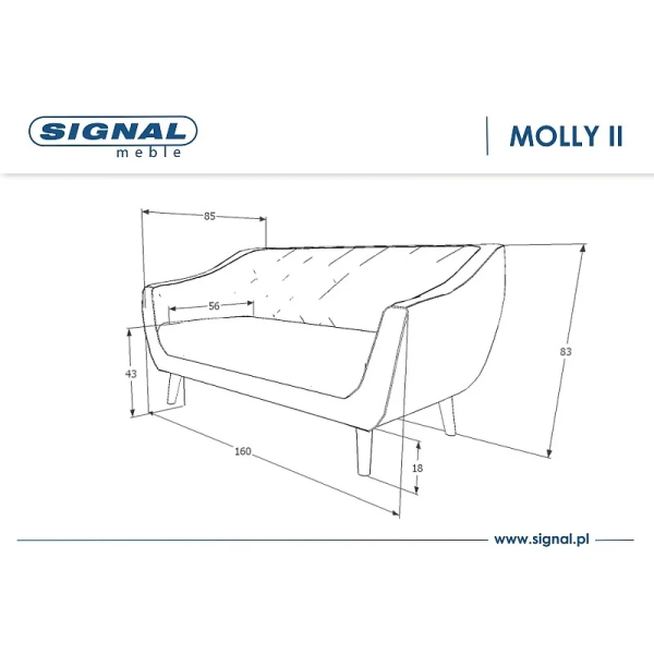 Диван MOLLY 2 VELVET беж BLUVEL 28 / венге (T) MOLLY2V28BE Signal