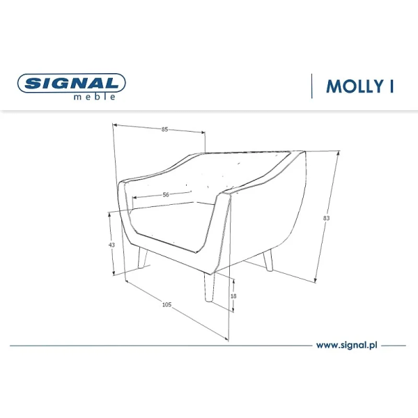 Кресло MOLLY 1 VELVET беж BLUVEL 28 / венге (T) MOLLY1V28BE Signal