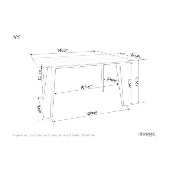 Обеденный стол IVY 140*80 серый/черный каркас IVYSZC140 Signal