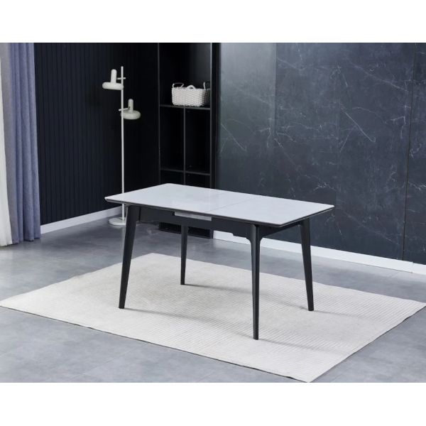 Стол обеденный раскладной BERLIN CERAMIC 111(140)*75 серый глянец / черный каркас Intarsio