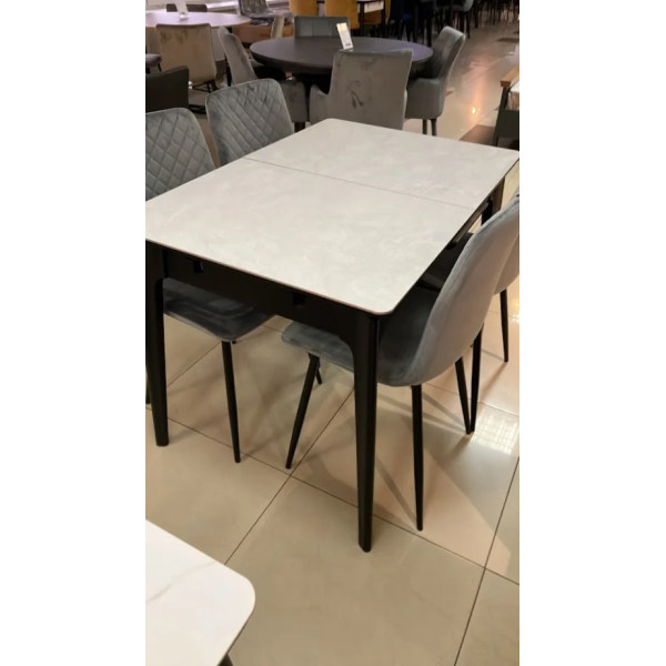 Стол обеденный раскладной BERLIN CERAMIC 111(140)*75 серый глянец / черный каркас Intarsio
