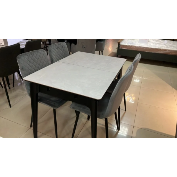 Стол обеденный раскладной BERLIN CERAMIC 111(140)*75 серый глянец / черный каркас Intarsio