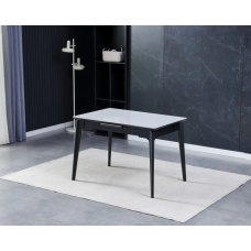 Стол обеденный раскладной BERLIN CERAMIC 111(140)*75 серый глянец / черный каркас Intarsio