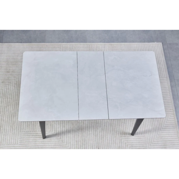 Стол обеденный раскладной BERLIN CERAMIC 111(140)*75 серый глянец / черный каркас Intarsio