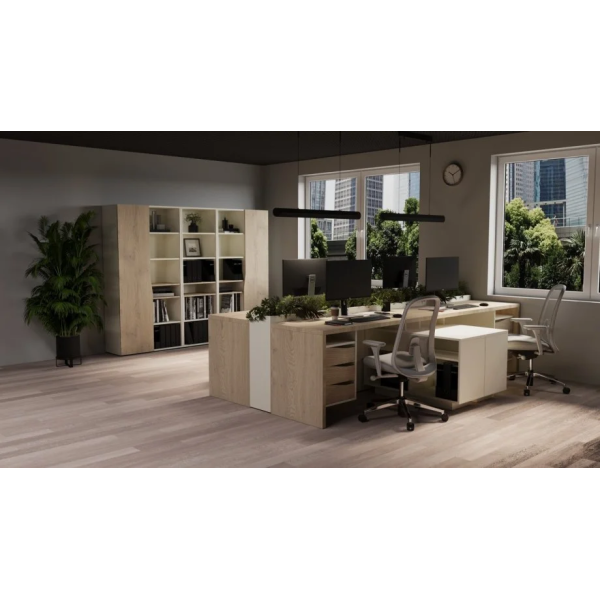 Письменный стол CONNECT 3 L SK 157×78 см. Дуб кремона котта / Стоун беж Intarsio
