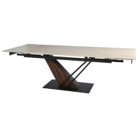Стол FERNANDO CERAMIC 180(240)*90 травертин мат/темный орех Intarsio