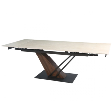 Стол FERNANDO CERAMIC 160(220)*90 травертин мат/тёмный орех Intarsio