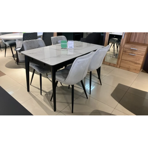 Стол обеденный раскладной BERLIN CERAMIC белый глянець / черный 140(180)X80 Intarsio