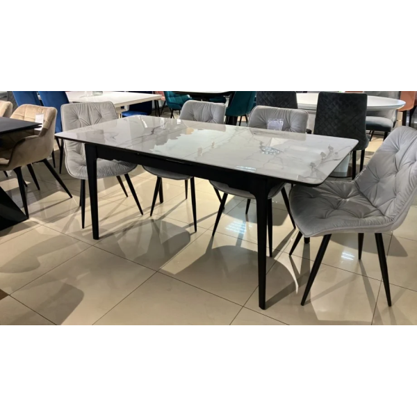 Стол обеденный раскладной BERLIN CERAMIC белый глянець / черный 140(180)X80 Intarsio